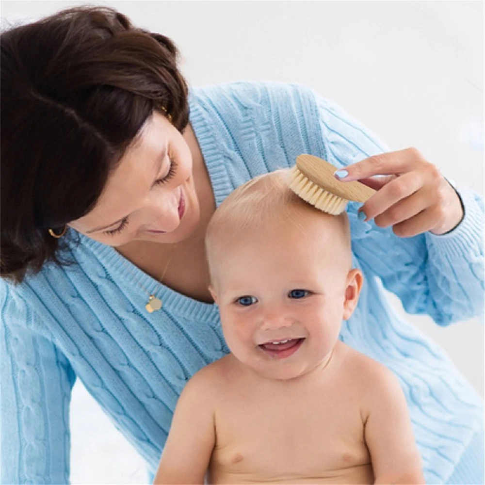 Newborn Baby Hair Bath Brush Comb Natural Wooden Soft Wool Brush Head Comb Infant Head Massager Portable For Kids hair comb curly hair brush hair brush comb hair comb set wooden handle brush head massager