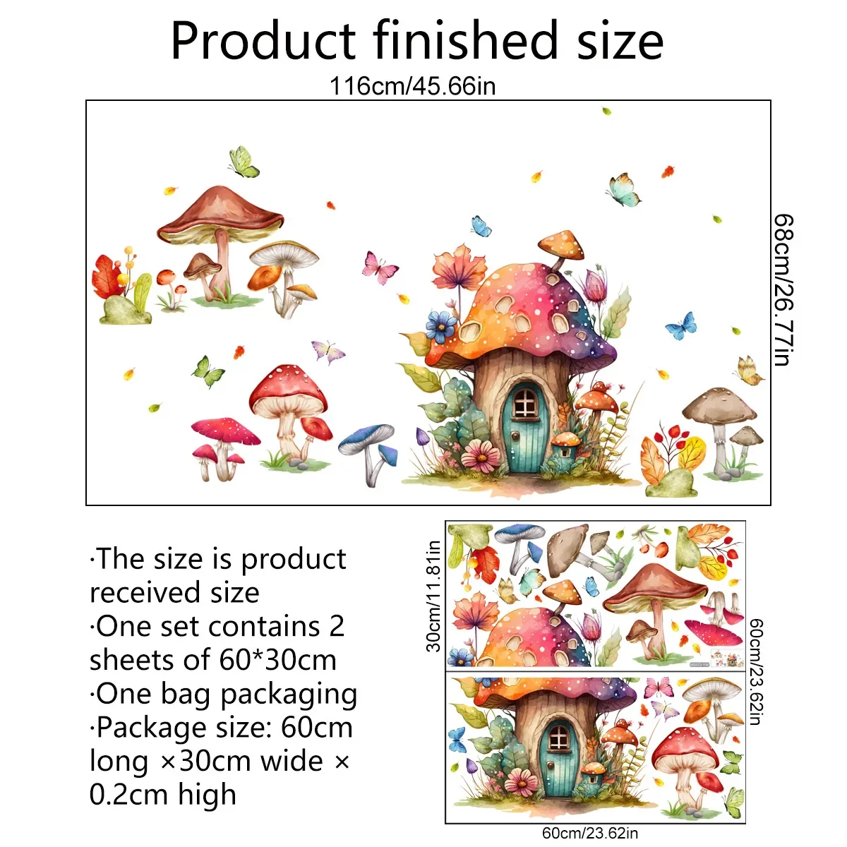 Pink Mushroom Wall Decals - Boho Peel & Stick Wall Art For Bedroom, Nursery, Living Room (15 Pieces)