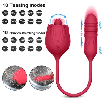 Rose Vibrator Toy For Women Clit Stimulator Oral Tongue Licking With Dildo Automatic Thrusting Vibrating Egg Sex Toys Female 2