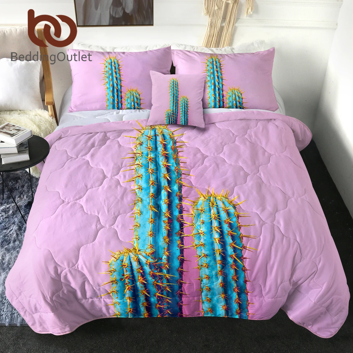 BeddingOutlet Cactus Gifts Comforter Super Soft Warm For Women Girl Birthday Home Living Room Decor Quilt Set Pink Background