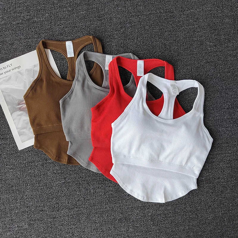 

Yoga Suit Vest Women's Summer High Elasticity Threaded Sports Top with Chest Pad Shockproof and Breathable Running Fitness Suit