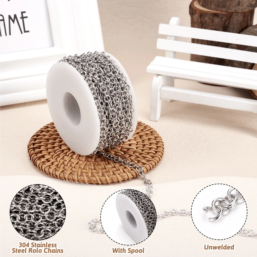 10m 304 Stainless Steel Rolo Chains Belcher Chain Link Chain Unwelded for Jewelry Making DIY Women Men Bracelet Necklace HIPHOP