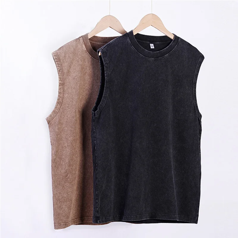 Chaleco Vintage lavado para hombre, camisetas sin mangas 100% de algodón, camisetas sin mangas informales de verano, ropa de calle, camisetas holgadas negras para mujer