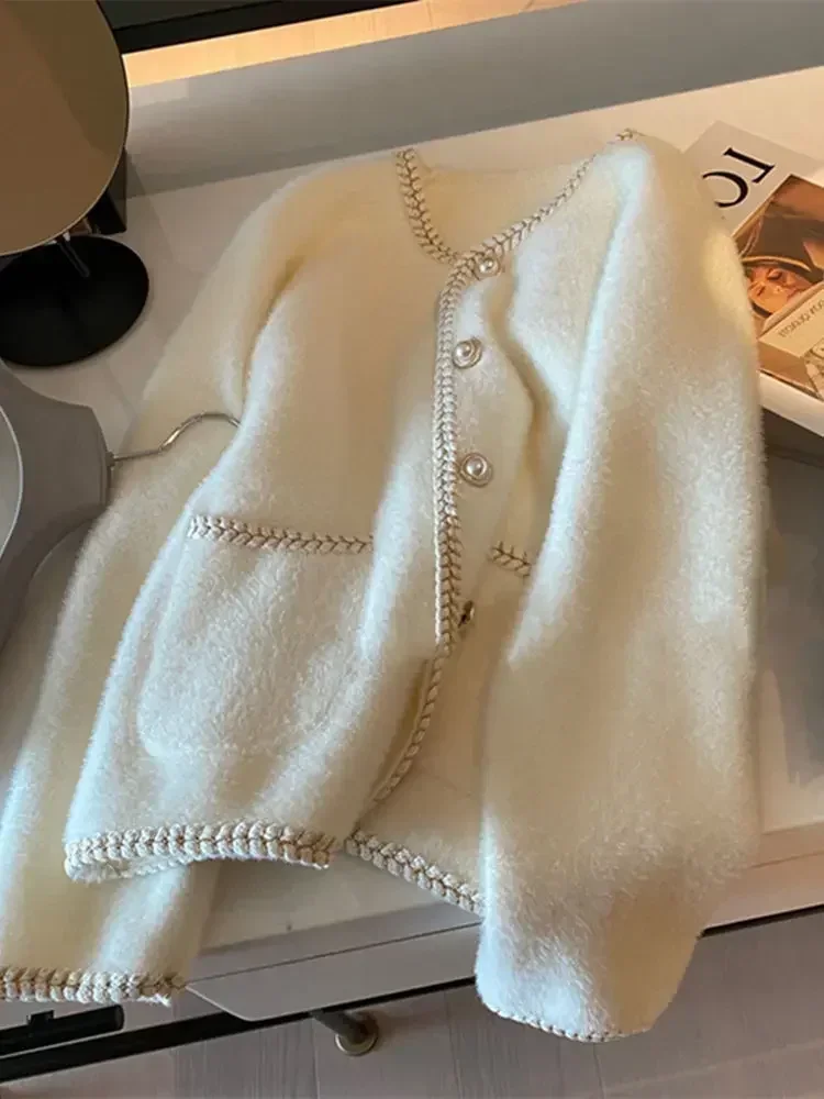 

NMZM pearl button sweater cardigan women's top gentle mink knit jacket