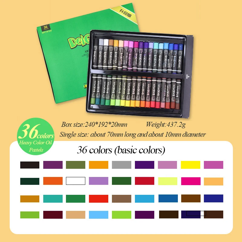 Delgreen 무독성 크레용 예술 유화 스틱, 오일 파스텔 드로잉, 어린이 학교 사무실 미술 용품, 12 색, 24/36 색