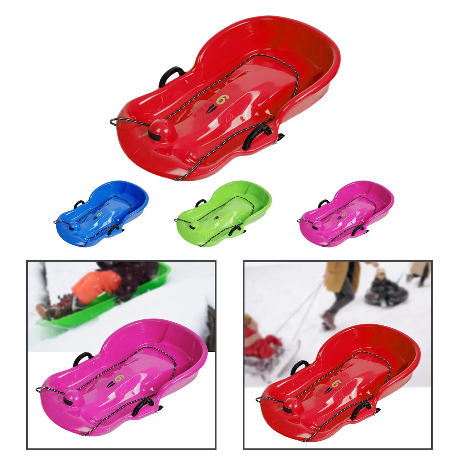Double Winter Snow Sled Toboggan Sledding Sleigh Ski Board with Brake Handle