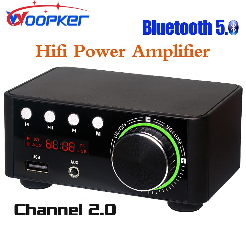 Woopker Bluetooth 5.0 Amplificatore Di Potenza Hifi 50 Wx2 Channel 2.0 Home Car Digital Audio Amp Usb U-Disk Tf Music Player