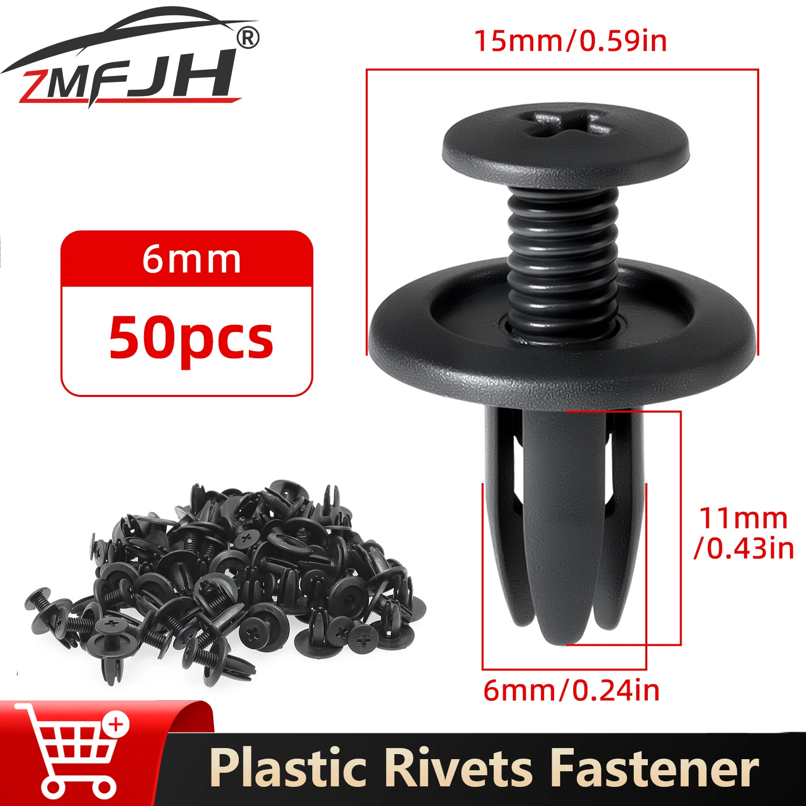 50pcs 6mm Auto Car Plastic Rivets Fastener Bumper Rivet Fastener Black ...