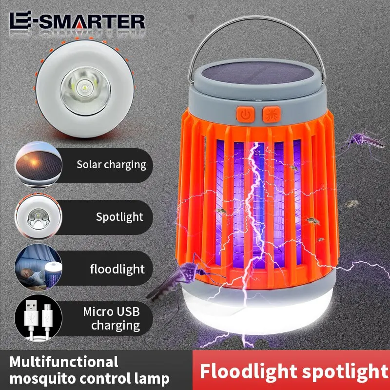 Electric Mosquito Killer Lamp UV Light Bug Zapper Trap Solar Charging Rechargeable Summer Fly Swatter Insect Killer Light Mosquito Killer Lamp Mosquito Lamp