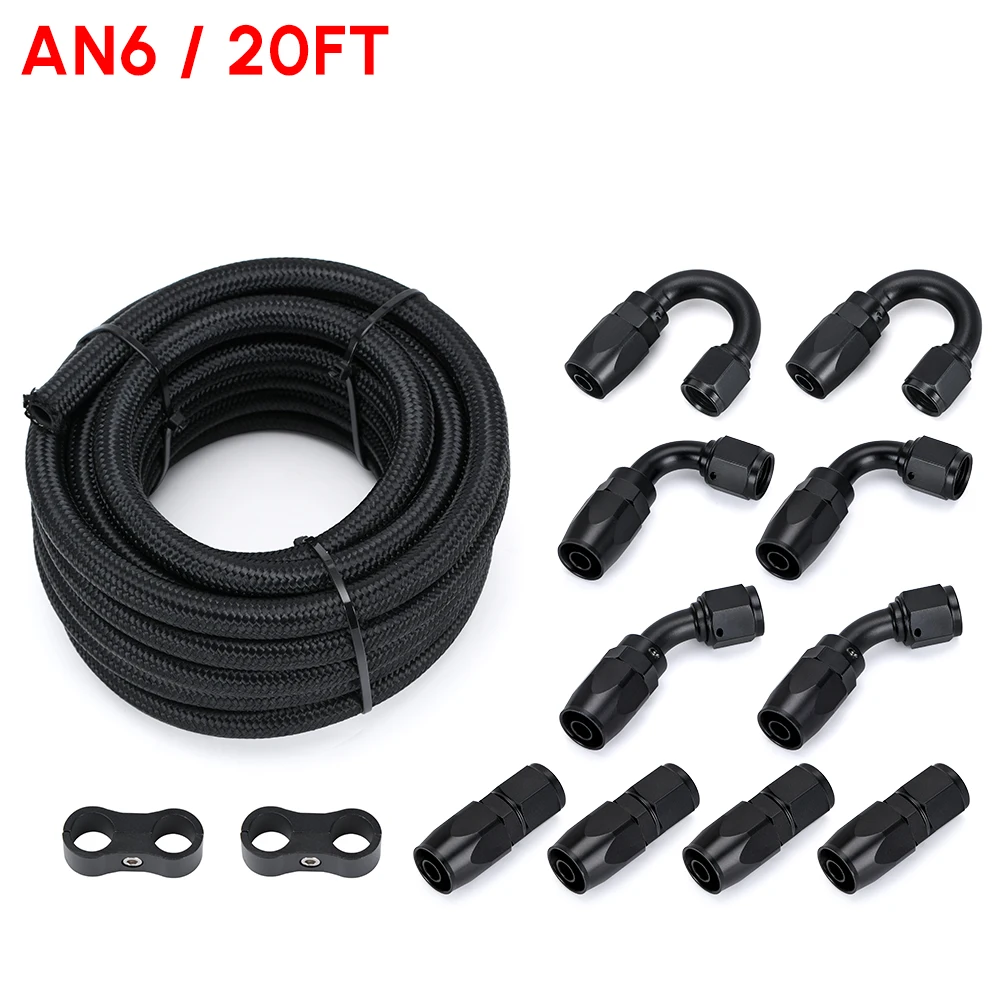 6Meter/20FT AN6 6AN Oil Fuel Fittings Hose End 0+45+90+180 Degree