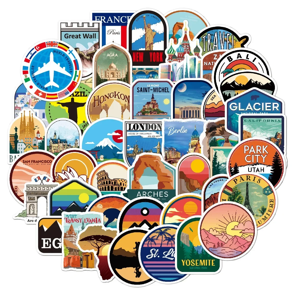 10/30/50pcs World City Outdoor Landmark Landscape Stickers Laptop Luggage Motorcycle Phone Car Guitar Waterproof Sticker Kid