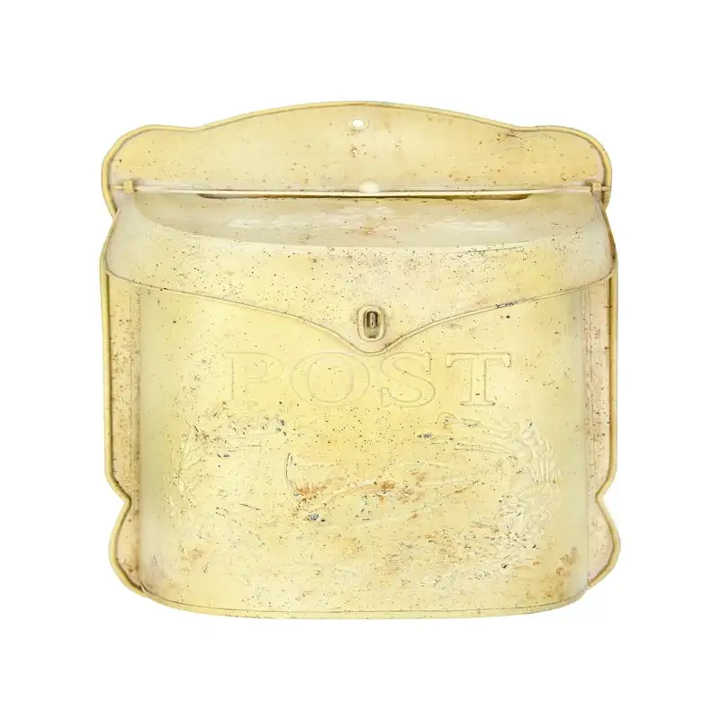 

Tin Post Box in Distressed Yellow Finish