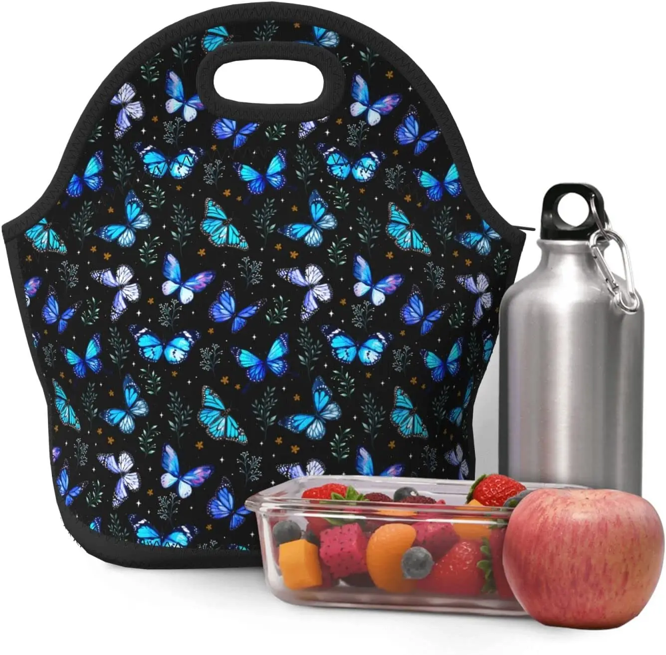 butterflies Portable Insulated lunch box for men women girls boys Neoprene Cooler Tote Lunch Bags