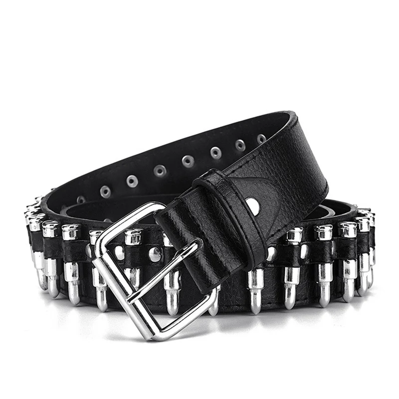 GAOKE Hollow Bullet Decoration Belt Fashion Ladies Leather Studded Gift Man's Goth Rock Wild Adjustable Women Punk Black Belt 2023 european retro metal rose jewelry box vintage castle irregular home desktop decoration jewelry case for girls ladies women