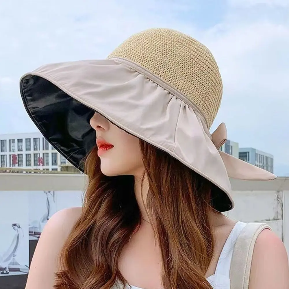 Summer Women Bucket Hat UV Protection Sun Hats Soft Foldable Wide Brim Outdoor Beach Hat Panama Cap 6