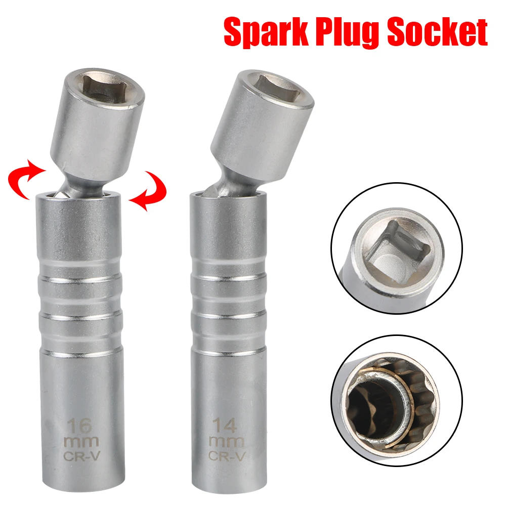 

Thin Wall Spark Plug Socket 14mm 16mm 12 Angle Flexible Socket Wrench With Magnetic Universal Joint Auto Repair Tool