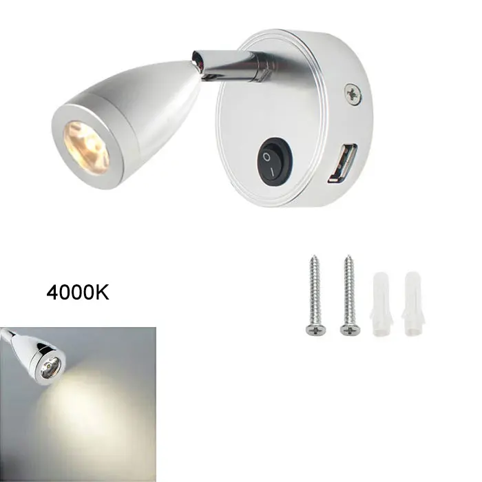 Beeld Licht DC12V Leeslamp RV Boot LED Bedlampje Camper Trailer Camper Interieur Verlichting Spotlight Met Schakelaar(3W warm white LED,Silver