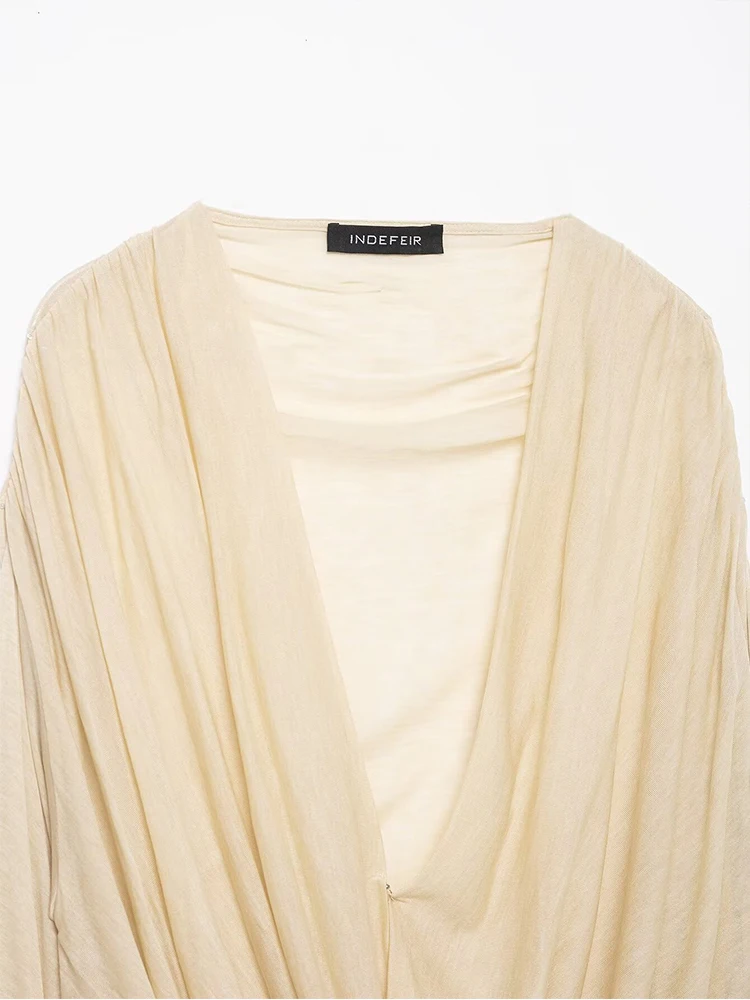 Chic Ruched Droop Women Shirt 2025 New Elegant Blouse Woman Tops Lady Ruffles Long Sleeve Translucent Slim Blouses Top ﻿