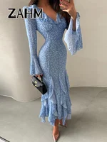 Nouvelle Robe Longue Chic Imprimée pour Femme, Col V, Manches Volantées Évasées, Coupe Slim, Printemps-Été 2026, Idéale pour les Vacances 6