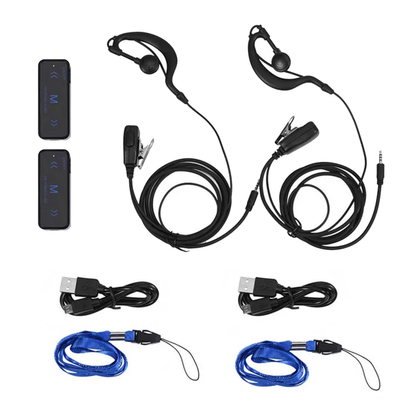 Mini Walkie Talkie 400-470MHz 2-Way Radio 3W Transceiver Earpiece Headset Earmuff USB Powered 2Pcs