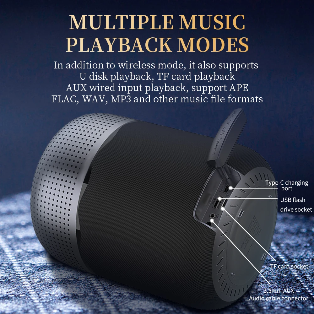 휴대용 무선 스피커, 금속 하우징 라운드 스피커, 지지대 TWS 서라운드 스테레오 사운드 재생, 파티 야외 캠핑용, 100W