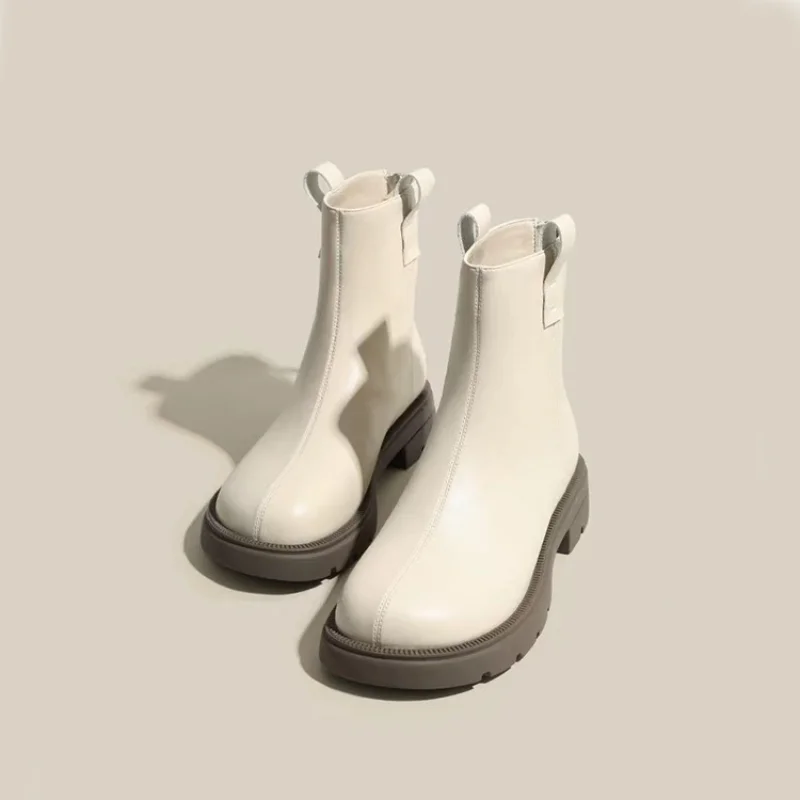 Autumn Winter Chelsea Boots Women Platform Brown Black Beige White Ankle Boots for Women Fur Short Chunky Punk Gothic Shoes