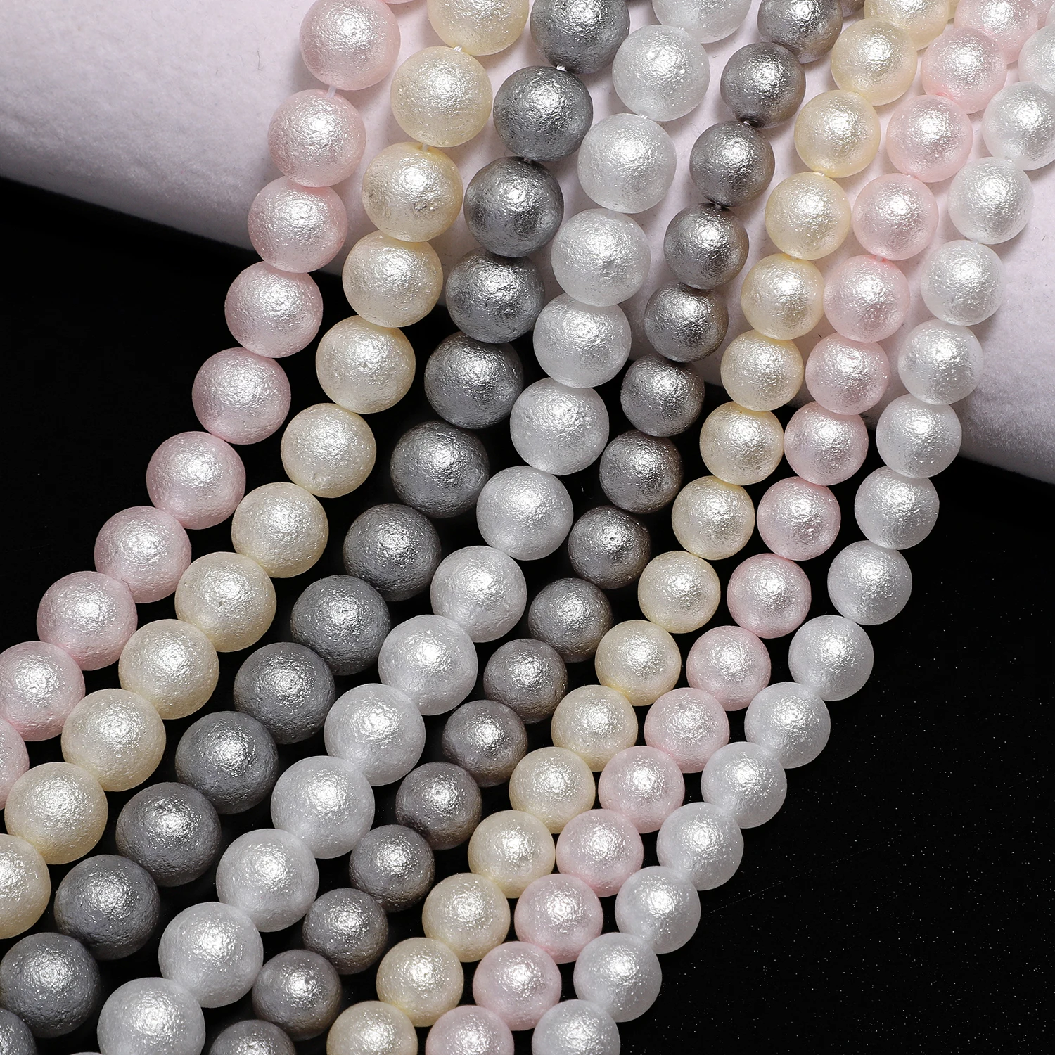 Elegant White and Pink Wrinkled Imitation Pearl Glass Beads - Perfect for DIY Jewelry and Accessories