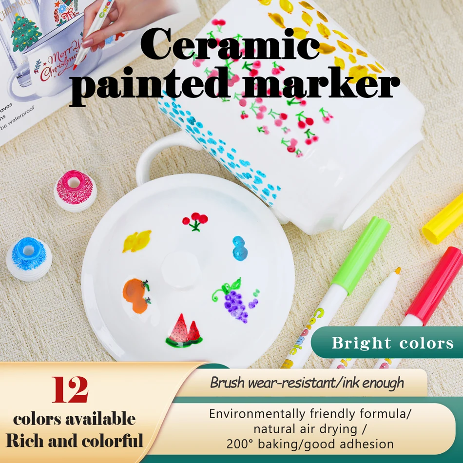 

12 Colors High Temperature Oven Baked Ceramic Marker Pen Acrylic Paint Pens for Drawing Rock Stone,Wood, Waterproof Permanent
