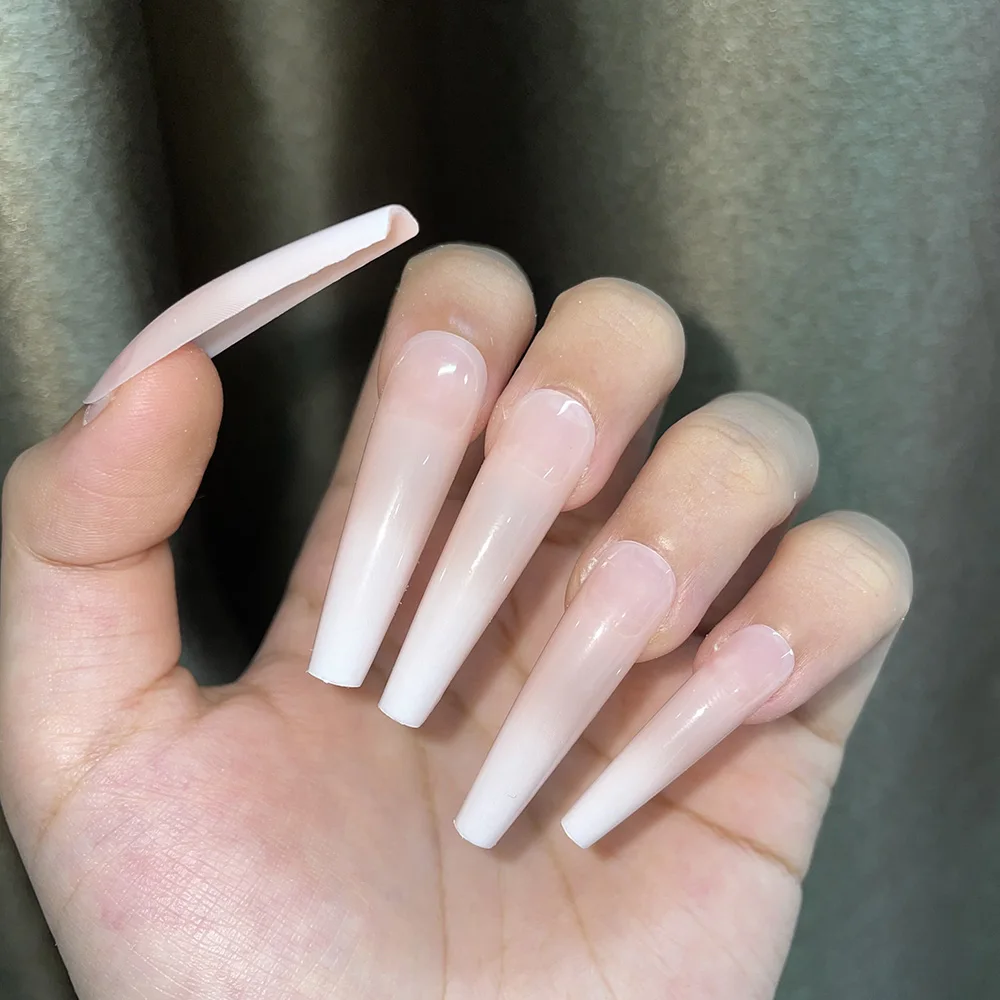 24pcs XXL Extra Long Coffin False Nails White French Designs Ballerina Fake Nails Full Nail Tips Candy Colors Press on Nails