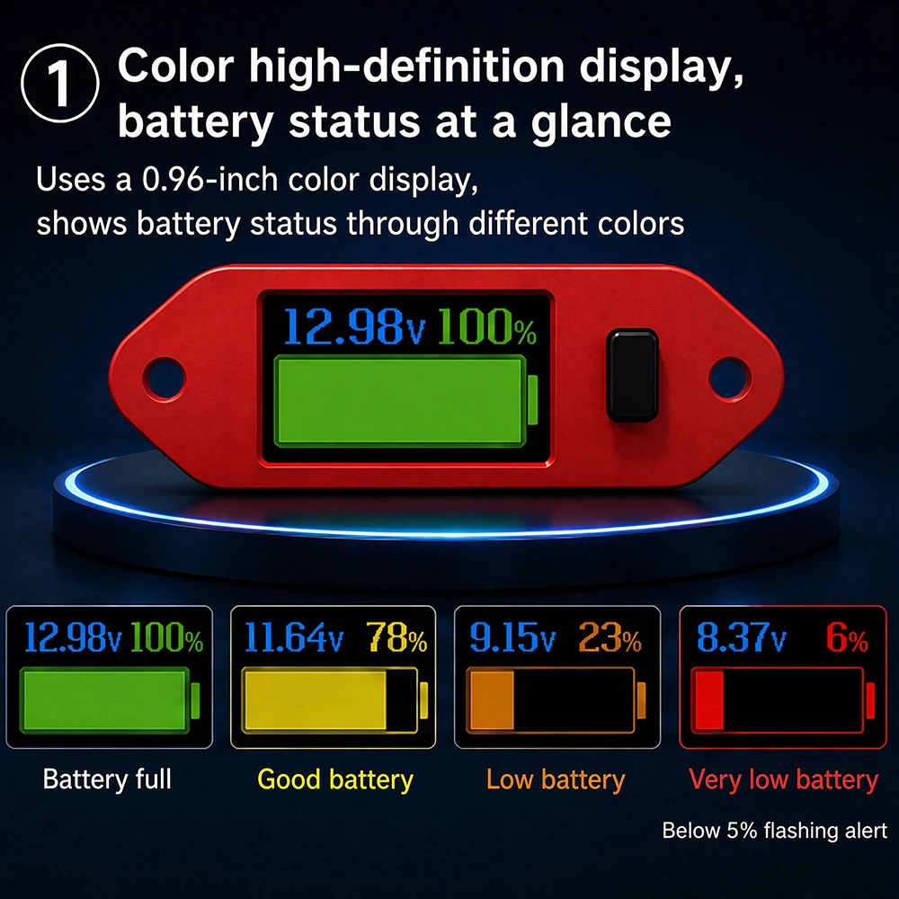 Compact 0.96 Screen Battery Level Indicator for Multi-Cell Lithium and Acidic Batteries