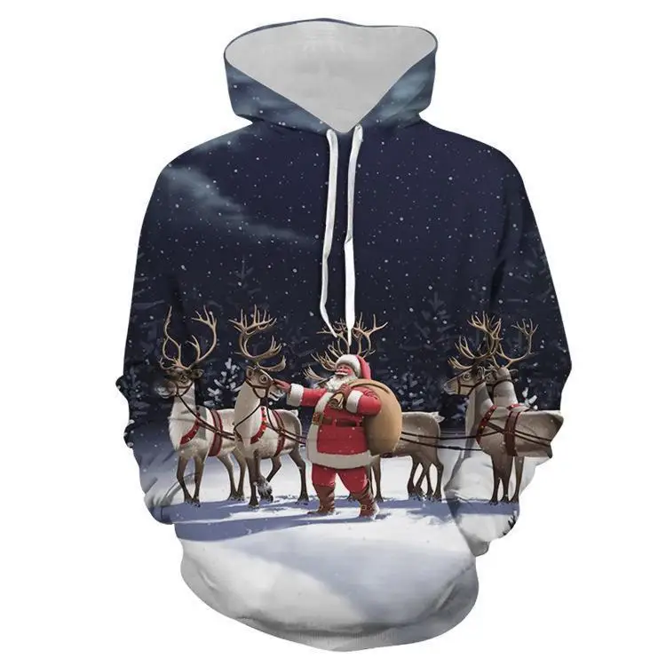 2023 New Christmas Couple Hoodie 3D Digital Print Santa Claus Couple Casual Hoodie Sweater