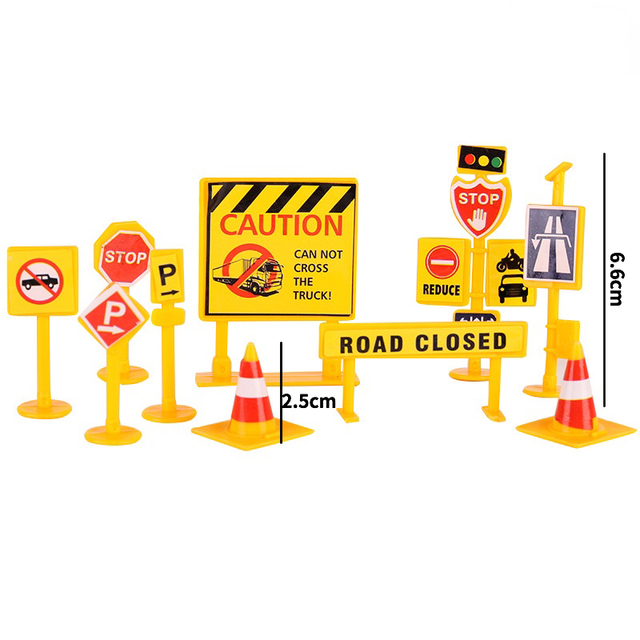 Vehicle Cake Decor Digging Machine Cake Toppers Road Sign Baby Shower Cake Supplies Birthday Party Decorations Kids