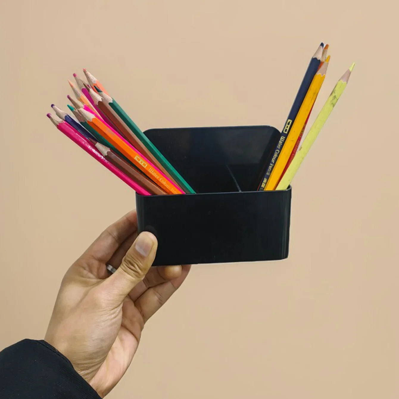 Black Plastic Mini Magnetic Whiteboard Pen Holder,Chalk,Crayon Storage Box,Multifunctional Stationery Separated Storage Pen Box