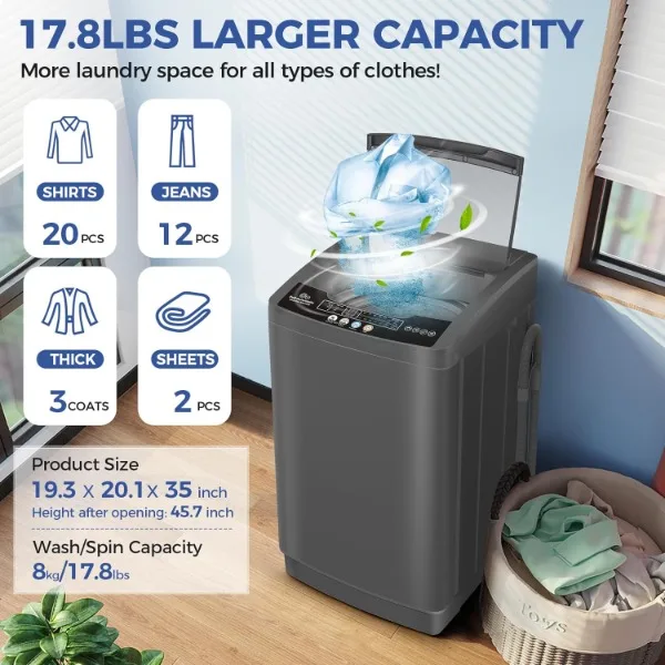 Nictemaw Portable Washing Machine, 17.8Lbs Capacity Full-Automatic Portable Washer, 2.4Cu.ft Washer and Dryer Combo