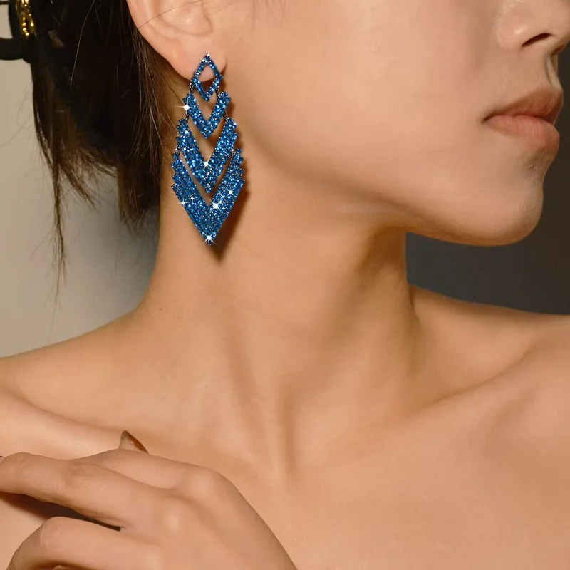 Nuovi Orecchini Di Nappa Di Fiori Di Foglia Di Strass Blu Di Tendenza Per Le Donne Orecchini Di Dichiarazione Di Festa Di Cristallo Di Gioielli Di Mod