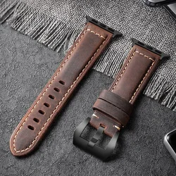 High-Quality Leather Strap for Apple Watch Band - Men's Collection (Brown Black Buckle)