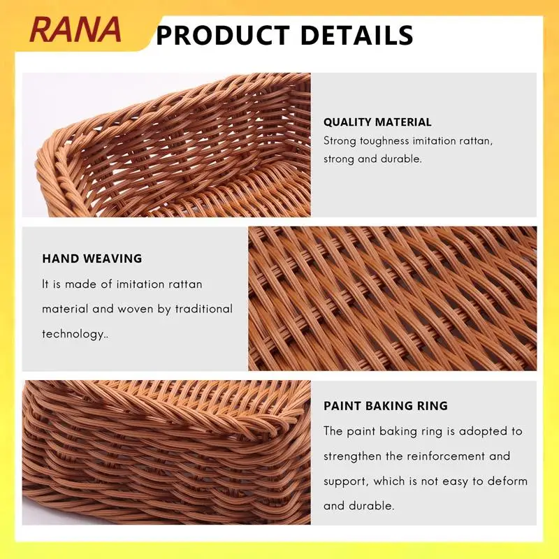 RANA 2 Pcs Rectangular Basket For Table Or Counter Display For Bread,Fruits And Vegetables Wicker Baskets Markets,Bakery