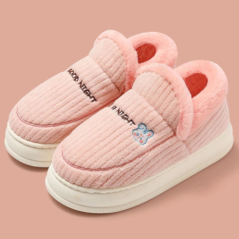 2025 Thicken Plush Platform Cotton Shoes Women Indoor Non Slip Warm Home Slippers Woman Cartoon Embroidery Thick Sole Snow Boots