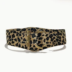 Luxury Women's Elastic Corset Belt - Designer Black Waistband Cummerbund - 75x6cm (Leopard)
