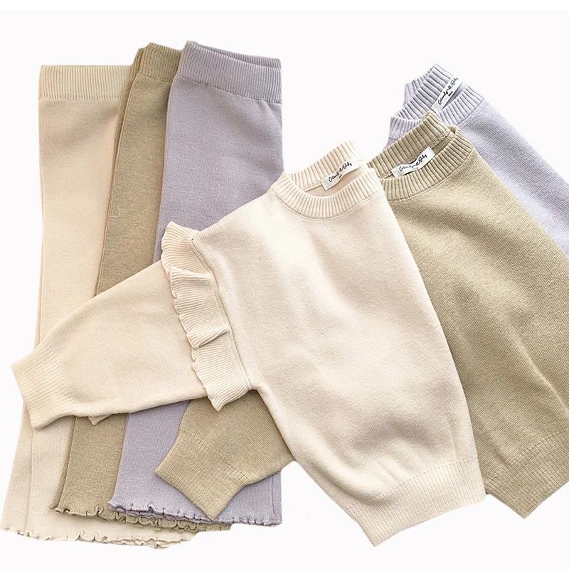 Infant Girls Knitting Clothing Suit Winter Kids Newborn Clothes Knitting Pullover + Pants 2pcs Set Baby Clothes Sweater Suits