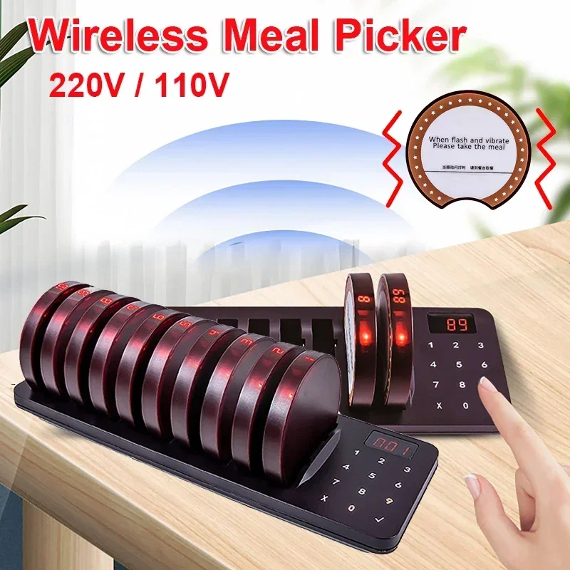 

Retekess Restaurant Pager Wireless Calling System 10 Coaster Buzzer Vibrator Bell Receiver Beeper for Food Truck Cafe Bar