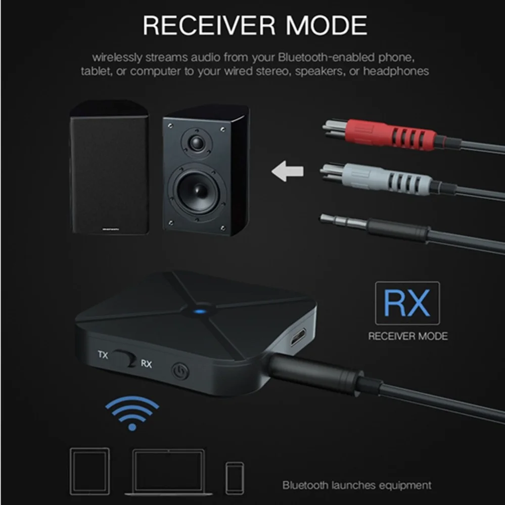 PzzPss Bluetooth 5.0 4.2 Receiver and Transmitter Audio Music Stereo Wireless Adapter RCA 3.5MM AUX Jack For Speaker TV Car PC bluetooth adapter bluetooth audio receiver bluetooth transceiver adapter audio adapter bluetooth aux adaptor