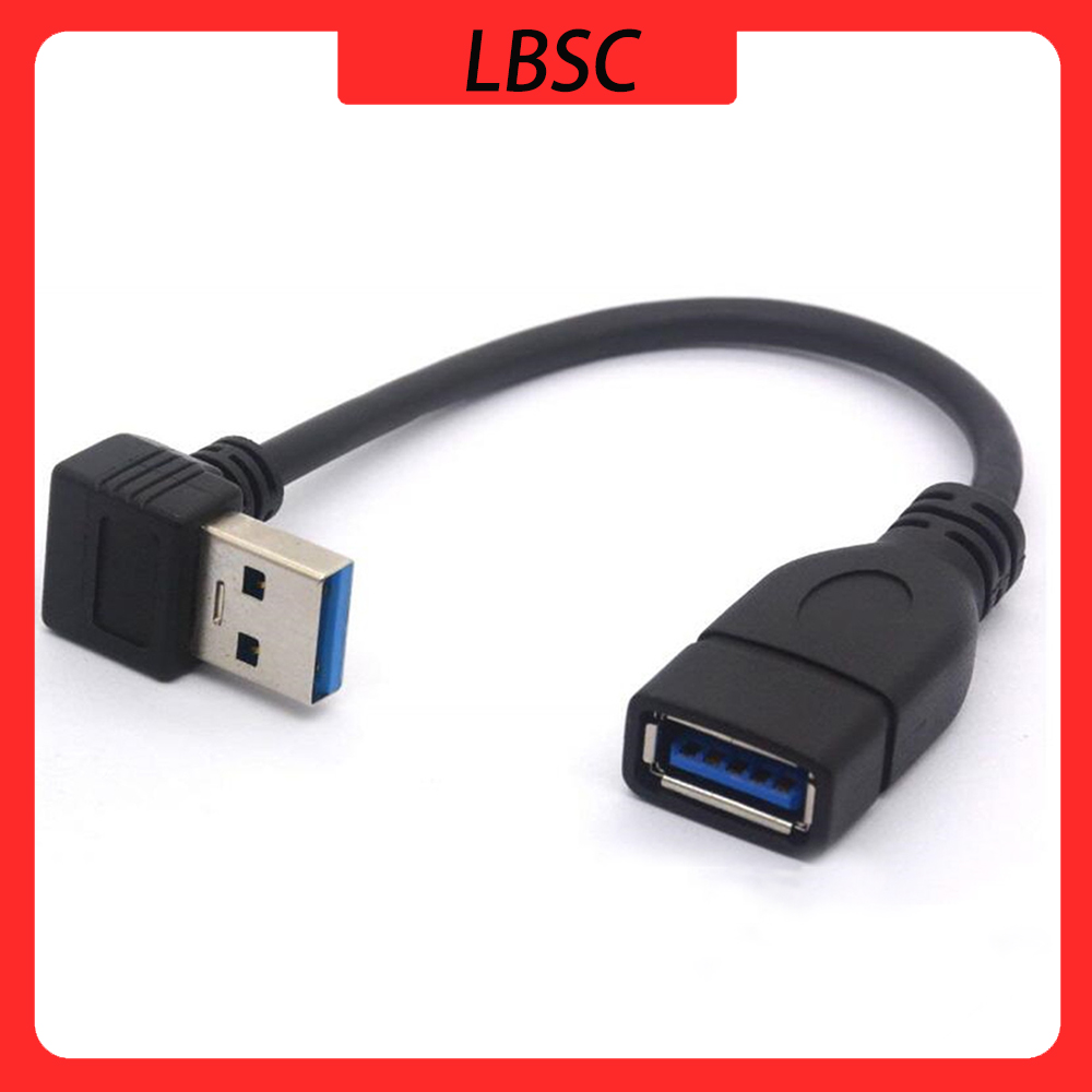 LBSC Short USB 3.0 Extension Cable, 90 Degree Left Angled USB Type A Male to Female Lead 5Gbps Speed Extender Cord - 15cm (Down)