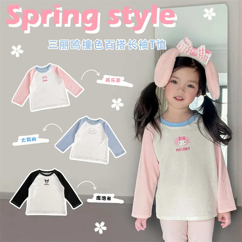 

Cartoon Sanrio Kuromi Cinnamoroll My Melody Cartoon Cotton T-Shirt Summer New Loose Casual Girls Long Sleeve Tops Children Gifts