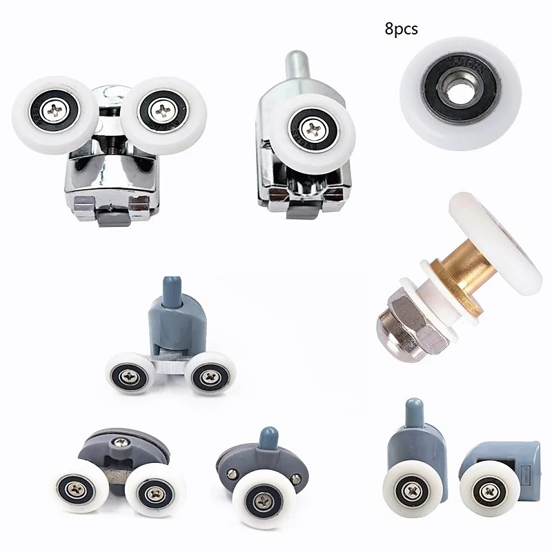 8PCS Castors kit for shower cabin doors wheel 23 25 27mm top bottom double with button mount for glass