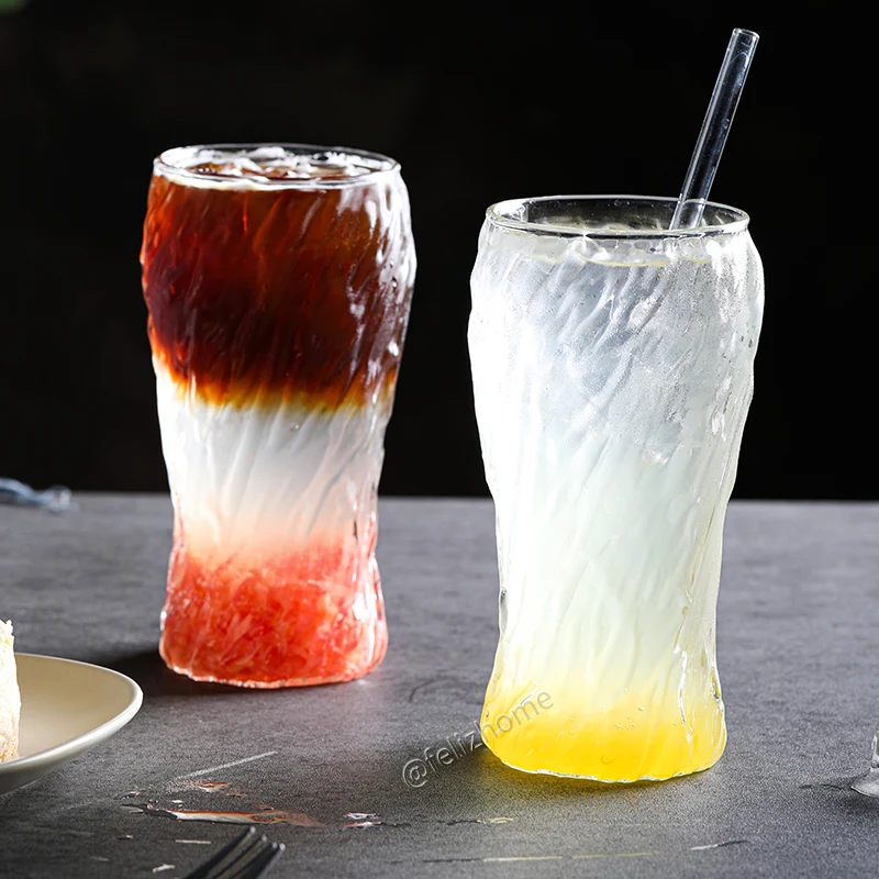 

Japanese Handmade Slim Coffee Mug Creative Spiral Hammer Pattern Glass Cup Ins Style Juice Drinkware for Beer Bubble Water