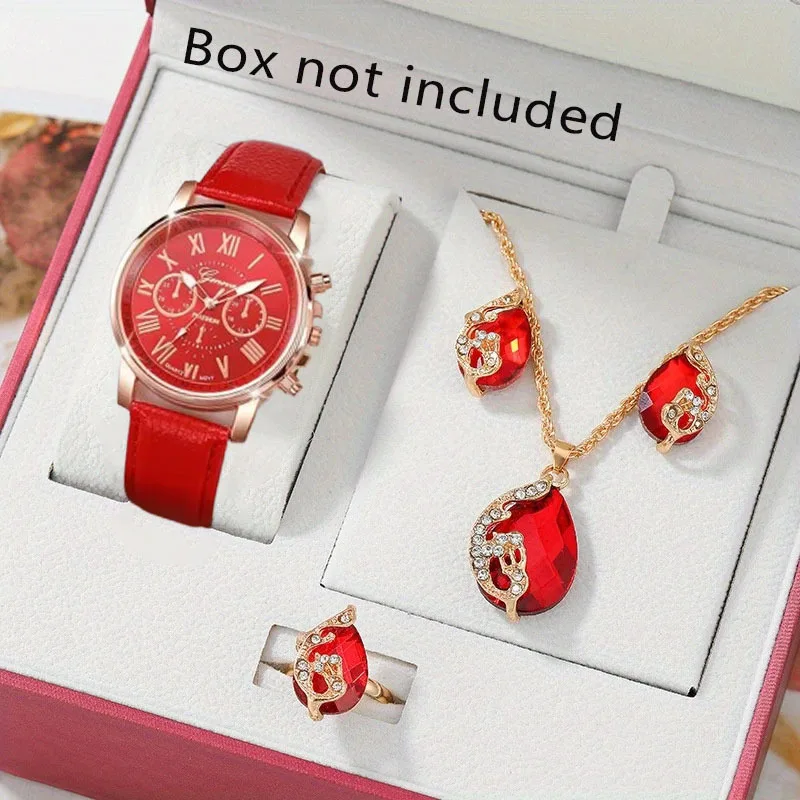 5pcs-Elegant Womens Roman Watch Set Circular Analog Display