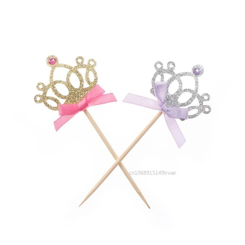 10pcs/set Pretty Princess Crown Cake Topper Kids Birthday Party Cupcake Topper Wedding Baking Decor Baby Shower Decor