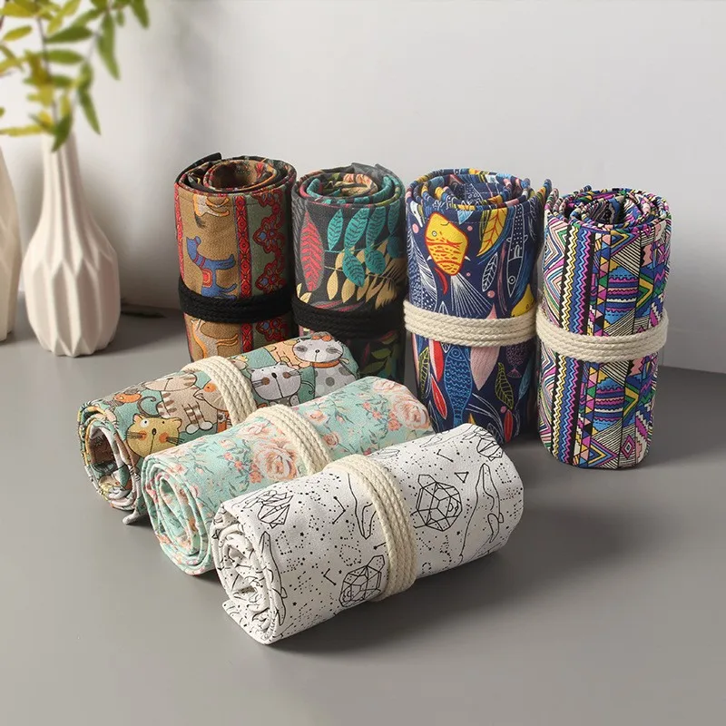 

Manual Canvas Pen Shade 128/168 Hole Large Capacity Volume Pen Color Lead Sketch Stationery Bag Men And Women Receive A Case