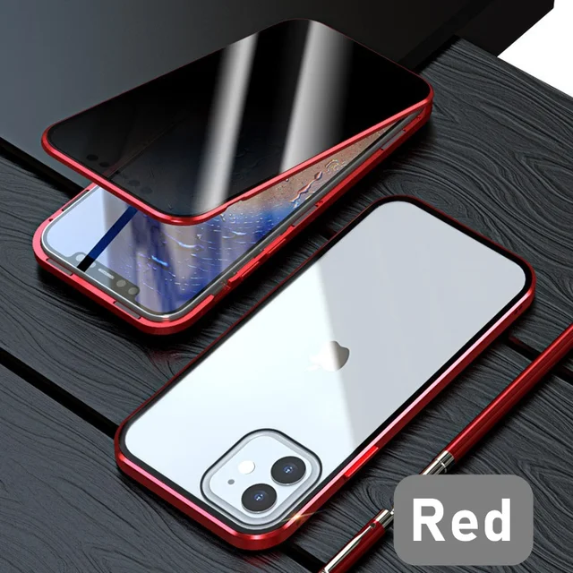 Tongdaytech Privacy Magnetic Case For Iphone XS 13 12 11 Pro MAX XR 6 7 8 Plus Magnet Metal Tempered Glass 360 Protective Cover Red